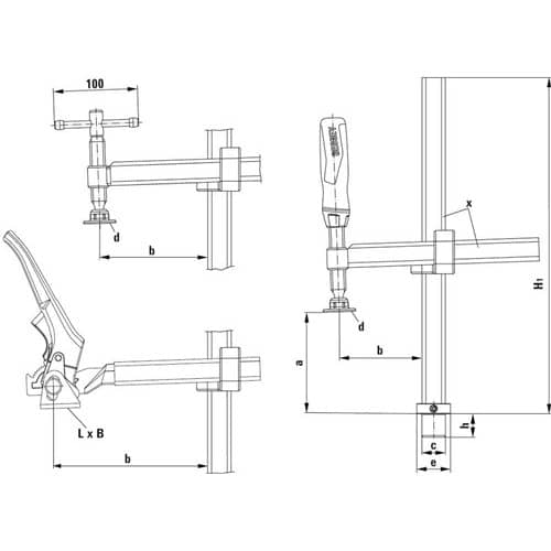 BESSEY Spannelement TWV m.variabler A.max.200mm f.Bohrungs-D.16mm BESSEY