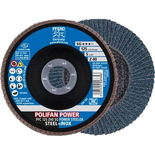 PFERD TOOLS Fächerscheibe POLIFAN Z SG POWER STEELOX D.125mm K.40 INOX ZK Ausf.kon.PFERD