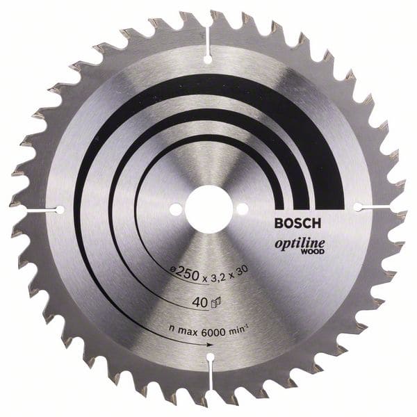 BOSCH Kreissägeblatt Optiline Wood für Handkreissägen, 250 x 30 x 3,2 mm, 40
