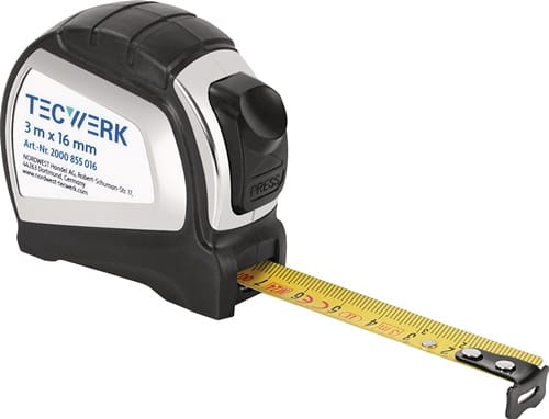 TECWERK Taschenrollbandmaß L.3m B.16mm mm/cm EG II 2K Automatic TECWERK