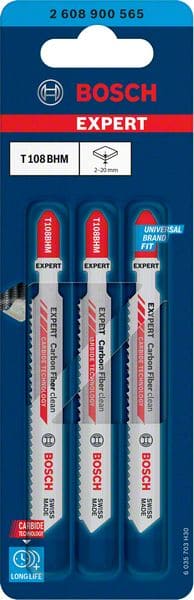 BOSCH EXPERT ‘Carbon Fiber Clean’ T 108 BHM Stichsägeblatt, 3 Stück. Für Stichsägen