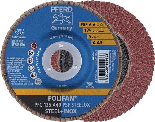 PFERD TOOLS Fächerscheibe POLIFAN A PSF STEELOX D.125mm K.60 kon.Stahl/INOX NK PFERD
