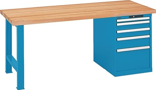 LISTA Werkbank B1500xT750xH840mm Buche Multiplex lichtblau Anz.Schubl.5 Codelock
