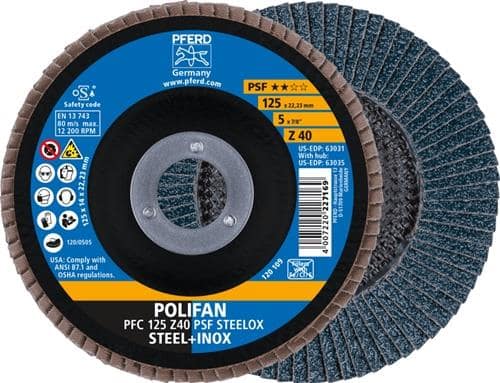PFERD TOOLS Fächerscheibe POLIFAN Z PSF STEELOX D.125mm K.40 kon.STA/INOX ZK PFERD