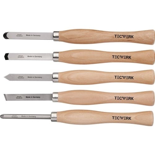 TECWERK Drechslerbeitelsatz Abstech-,Hohl-,Schräg-,Spitz-,Rundmeißel 5-tlg.Ku.-Tasche TW