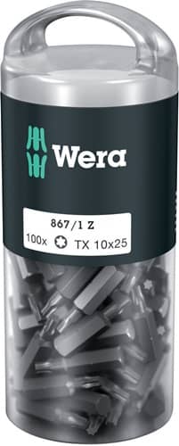 WERA Bitgroßpackung 867/1 Z 1/4 Zoll T 10 L.25mm DIN ISO 1173,Form C 6,3 100St./Box