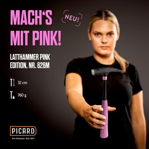 PICARD Latthammer Pink Edition Nr.626M 626 DIN7239 Kopf-G.600g m.Magnet geraut C45-Rohr