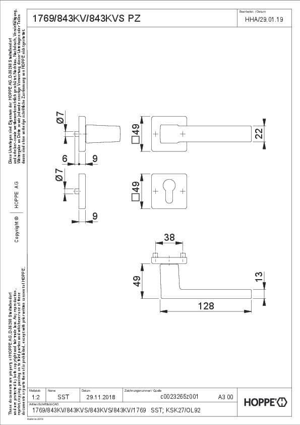 HOPPE® Drückergarnitur mit Rosetten Austin 1769/843KV/843KVS, Aluminium, 12253625