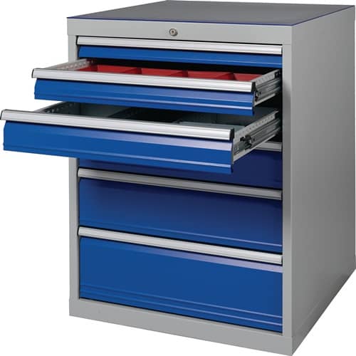 BEDRUNKA+HIRTH Schubladenschrank H1019xB705xT736mm lichtgrau/signalblau 6 Schubl.BEDRUNKA+HIRTH