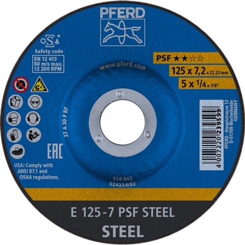 PFERD TOOLS Schruppscheibe PSF STEEL D125xS7,2mm gekr.STA Bohr.22,23mm PFERD