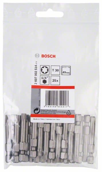 BOSCH Schrauberbit Extra-Hart T30, 49 mm, 25er-Pack