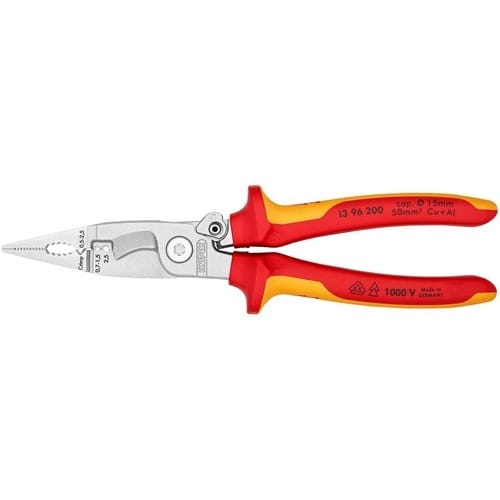 KNIPEX Elektroinstallationszange L.200mm VDE verchr.Mehrkomp.-Hüllen m.Öffnungsf.KNIPEX