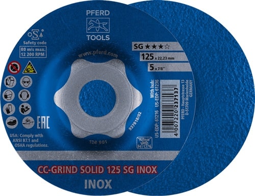 PFERD TOOLS Schleifscheibe CC-GRIND-SOLID SG INOX D125xSmm gekr.INOX PFERD