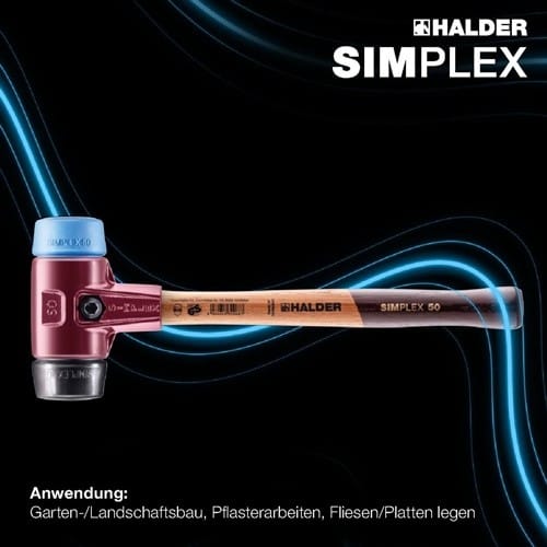 HALDER Schonhammer SIMPLEX L.350mm Kopf-D.50mm weich/mittelh.HO TPE-soft blau/Gu.schw.