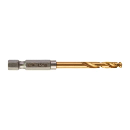MILWAUKEE 4,5 x 76 mm SHOCKWAVE Metallbohrer HSS-G RED HEX Titan 1/4" 10er Pack