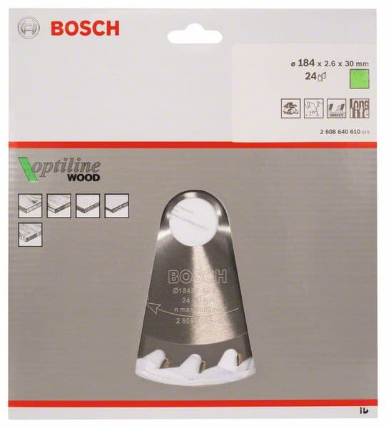 BOSCH Kreissägeblatt Optiline Wood für Handkreissägen, 184 x 30 x 2,6 mm, 24
