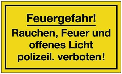 Hinweiszeichen Feuergefahr L250xB150mm gelb schwarz Ku.