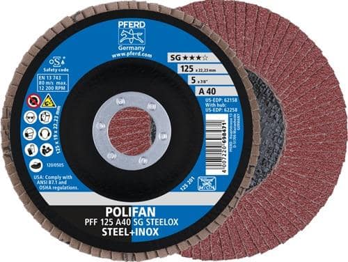 PFERD TOOLS Fächerscheibe POLIFAN A SG STEELOX D.125mm K.40 fl.INOX NK PFERD