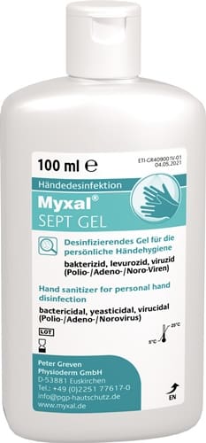 MYXAL Handdesinfektionsgel MYXAL® SEPT GEL 100ml parfüm-/farbstofffrei Flasche MYXAL