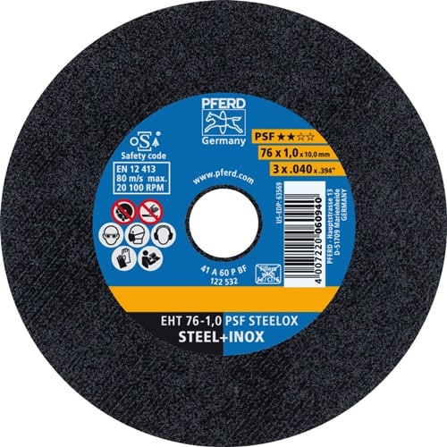 PFERD TOOLS Trennscheibe PSF STEELOX D.76mm Scheibenstärke 1mm ger.Korund A Bohr.10mm PFERD