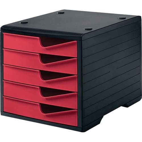 STYRO Ablagebox 5 Schubl.schwarz/cranberry Polystyrol H255xB270xT340mm STYRO