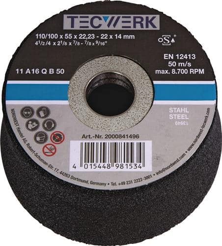 TECWERK Schleiftopf A24Q 110/100mm STA u.Stahlguss 24 Bohr.22,23mm TECWERK