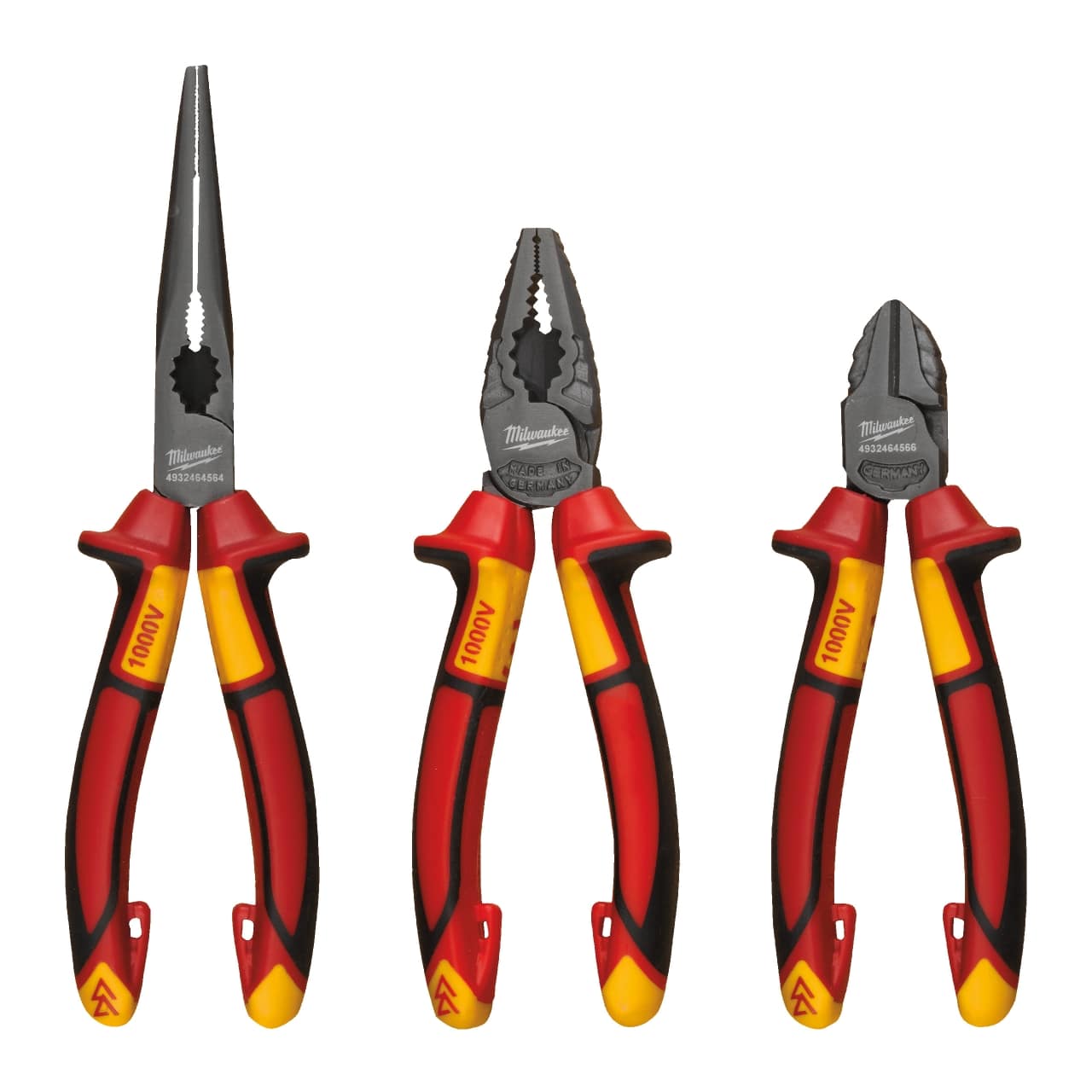 MILWAUKEE Seitenschneider 160 mm, Langbeck-Rundzange, Kombizange 180 mm Zangenset 3-teilig, VDE geprüft