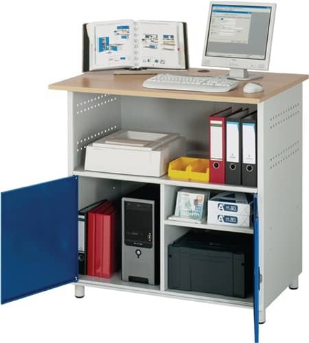 RAU Computerschrank H1100xB1100xT800mm stationär blau/grau m.2BD u.1Trennw.