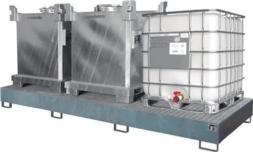 BAUER Auffangwanne Auffangvol.1000l L3850xB1300xH340mm Stahlbl.m.Gitterrost silber