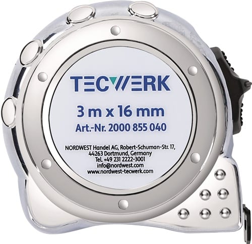 TECWERK Taschenrollbandmaß L.3m B.16mm mm/cm EG II Ku.CR TECWERK