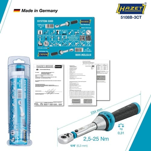 HAZET Drehmomentschlüssel 5108B-3CT 1/4 Zoll 2,5-25 Nm HAZET