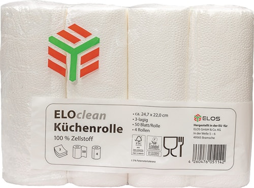 ELOS Küchenrolle ELOclean Plus L.ca.11 mxB.ca.220mm hochweiß 3-lagig 4 Rl./PAK ELOS