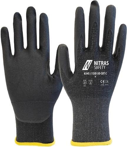 NITRAS Schnittschutzhandschuhe ESD 3D CUT C Gr.10 anthrazit/schwarz EN 388 PSA II