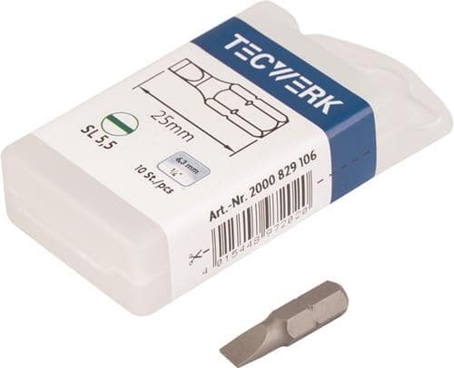 TECWERK Bit f.Schlitzschrauben 5,5mm L.25mm 1/4 Zoll C6,3 Schneidenstärke 1mm TECWERK