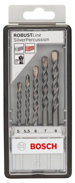 BOSCH Betonbohrer-Robust Line-Set CYL-3, Silver Percussion, 5-teilig, 5 - 8 mm