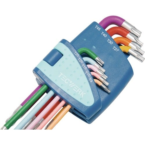 Winkelschraubendrehersatz 9-tlg.T9-T45 farbcodiert Ku.-Halter TECWERK