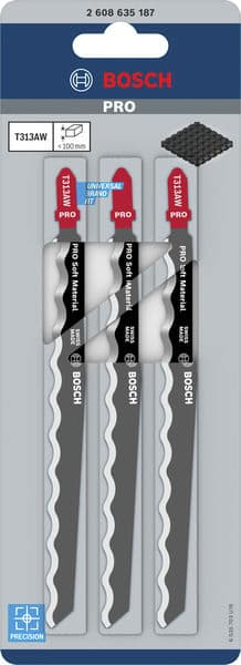 BOSCH Stichsägeblatt T 313 AW Special for Soft Material, 3er-Pack