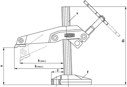 BESSEY Greifarmspanner Spann-H.200mm A.123 -140mm Schienenquerschnitt 28x11mm BESSEY