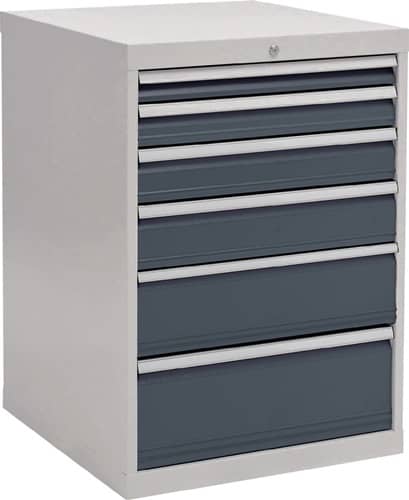 BEDRUNKA+HIRTH Schubladenschrank H1019xB705xT736mm lichtgrau/grau 6 Schubl.Voll.Bedrunka