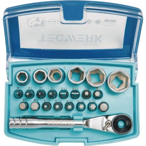 TECWERK Bit-/Steckschlüsselset 24-tlg.Schlitz/PH/PZD/T/Knarre/6 Nüsse TECWERK
