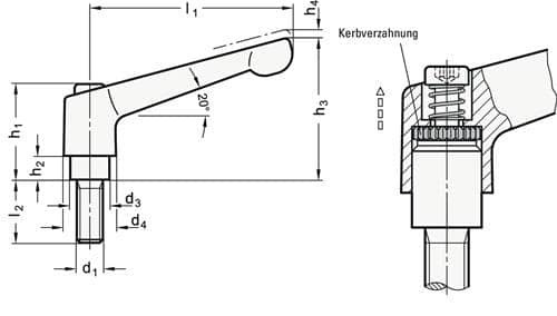 GANTER Verstellbarer Klemmhebel GN 300 d1 M 10mm l1 78mm l2 63mm AG GANTER