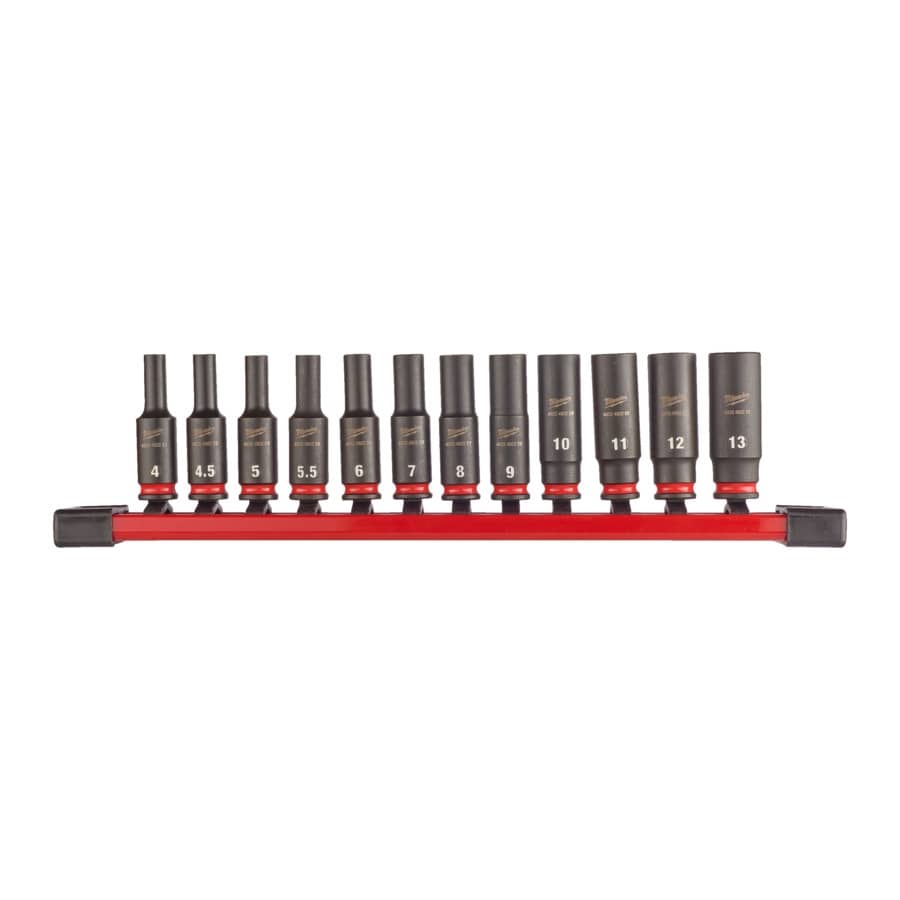 MILWAUKEE 12-teliges Set auf Schiene SHOCKWAVE Schlagnuss 1/4" lang Set