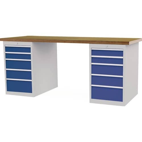 Nordwest Werkbank B2000xT750xH859mm Buche-Multiplex lichtgrau/signalblau 10Schubl.