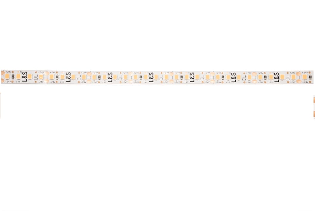 L&S LED-Band HE 80LEDs/m (2835), 2700K, 4LEDs/50mm, 24DC, 2,8W/m, 8mmx300mm, 1x Anschlussltg. 200mm, white PCB, IP20