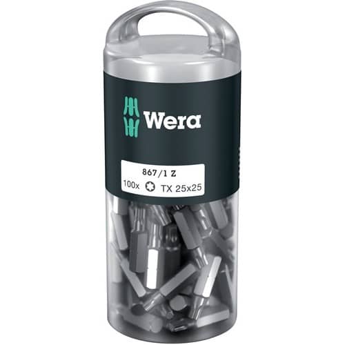 WERA Bitgroßpackung 867/1 Z 1/4 Zoll T 25 L.25mm DIN ISO 1173,Form C 6,3 100St./Box