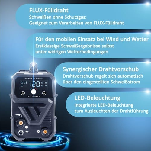 STAHLWERK Inverterschweißgerät Mini FLUX 120 ST Digital Einzelgerät m.Zub.2m STAHLWERK