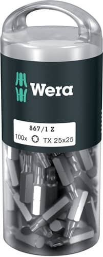 WERA Bitgroßpackung 867/1 Z 1/4 Zoll T 25 L.25mm DIN ISO 1173,Form C 6,3 100St./Box