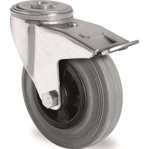 TECWERK Lenkrolle m.Festst.D.100mm Trgf.75kg m.Rückenloch Rollenlager VG grau TECWERK