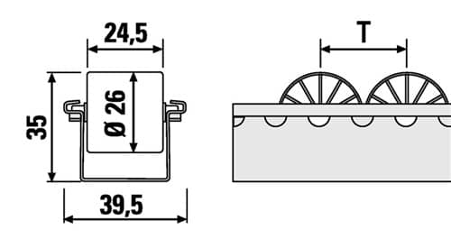 BITO Rollenleiste leicht L.3000mm Kunststoff-Zylinderrollen,D.26mm Rollenteilung 28mm
