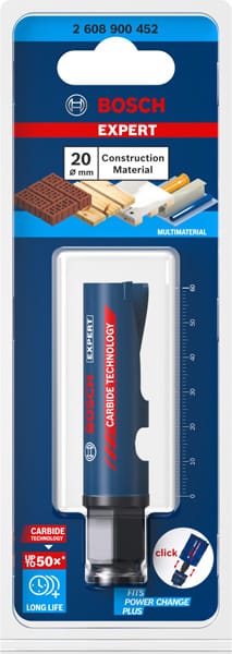 BOSCH EXPERT Construction Material Lochsäge, 20 x 60 mm. Für Dreh- und Schlagbohrer